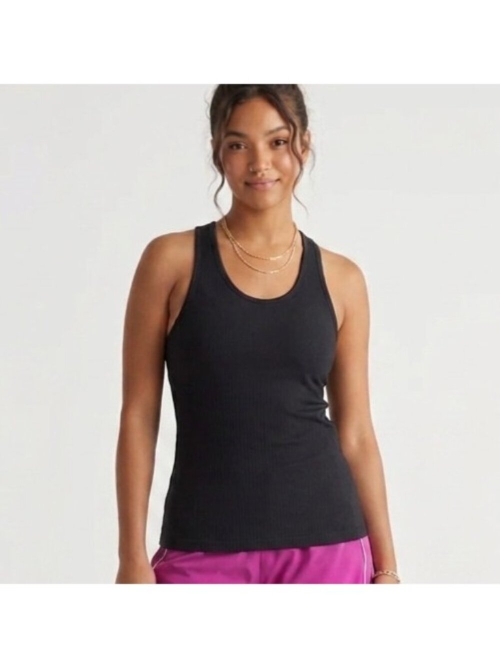 Quince Women's Seamless Ruched Racerback Athletic Tank Top in Black size XS NWT